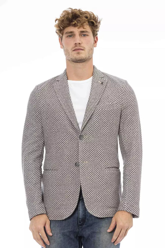 Distretto12 Men's Beige Tweed Pattern Cotton Classic Blazer Jacket