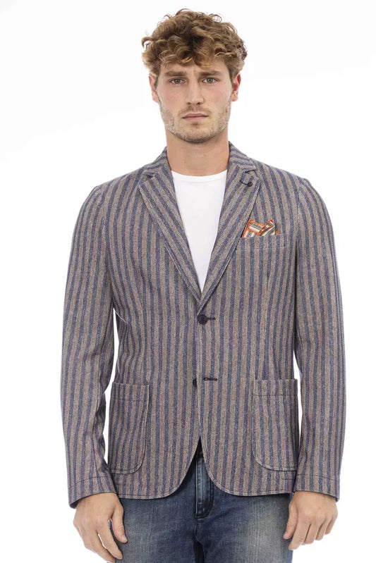 Distretto12 Men's Blue Striped Cotton Classic Blazer Jacket