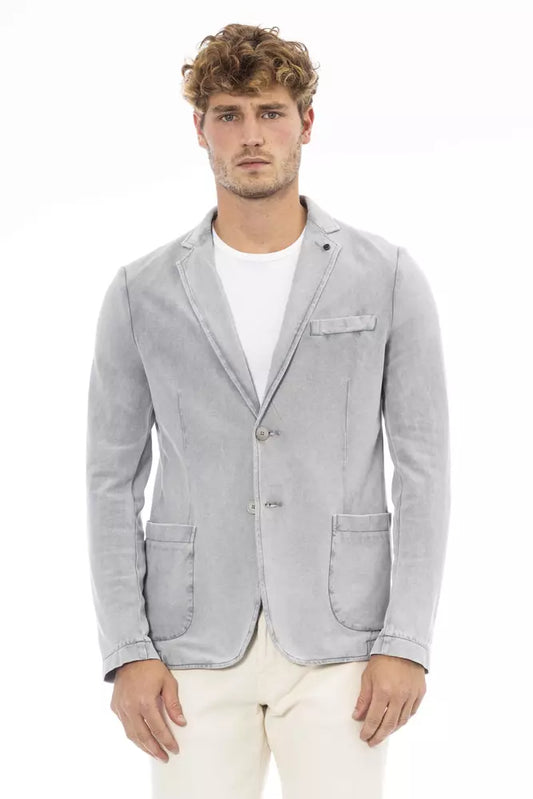 Distretto12 Men's Gray Cotton Casual Blazer Jacket