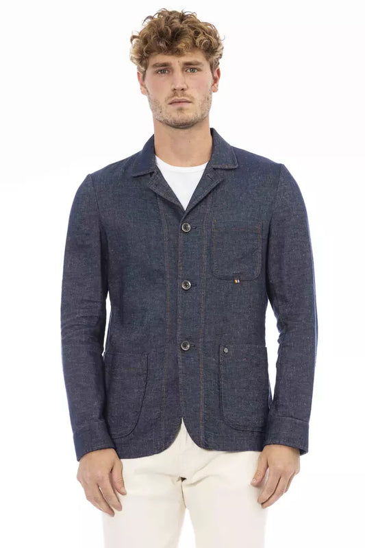 Distretto12 Men's Blue Linen Casual Blazer Jacket