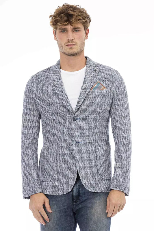 Distretto12 Men's Blue Tweed Pattern Cotton Classic Blazer Jacket