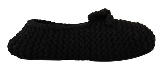Dolce & Gabbana Black Slip On Ballerina Flats Wool Knit Shoes - Designed by Dolce & Gabbana Available to Buy at a Discounted Price on Moon Behind The Hill Online Designer Discount Store