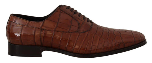 Brown Crocodile Leather Mens Formal Derby Shoes - Designed by Dolce & Gabbana Available to Buy at a Discounted Price on Moon Behind The Hill Online Designer Discount Store