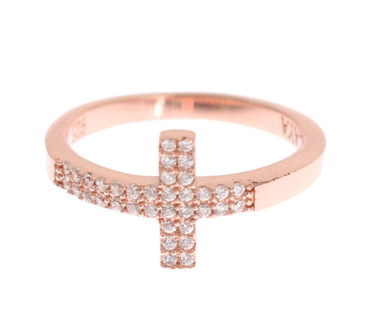 Pink Gold 925 Silver Womens Cross CZ Ring designed by Nialaya available from Moon Behind The Hill 's Jewelry > Rings > Womens range
