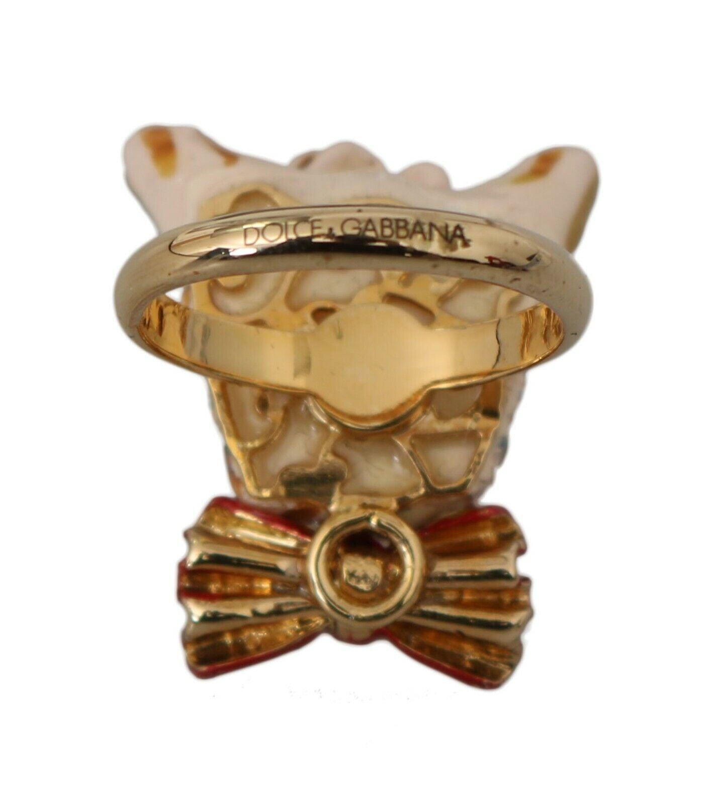 Beige Dog Pet Branded Accessory Gold Brass Resin Ring - Designed by Dolce & Gabbana Available to Buy at a Discounted Price on Moon Behind The Hill Online Designer Discount Store