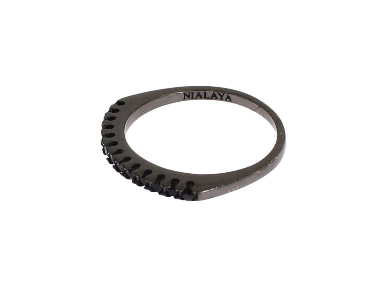 Black CZ Rhodium 925 Silver Womens Ring - Designed by Nialaya Available to Buy at a Discounted Price on Moon Behind The Hill Online Designer Discount Store