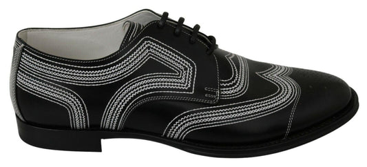 Black Leather Derby Formal White Lace Shoes - Designed by Dolce & Gabbana Available to Buy at a Discounted Price on Moon Behind The Hill Online Designer Discount Store
