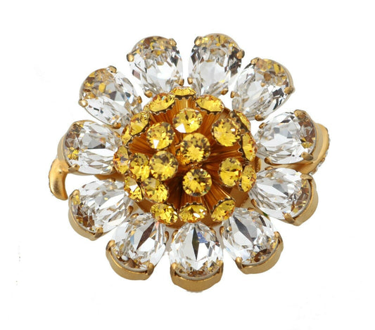 Gold Brass Yellow Crystal Flower Ring - Designed by Dolce & Gabbana Available to Buy at a Discounted Price on Moon Behind The Hill Online Designer Discount Store