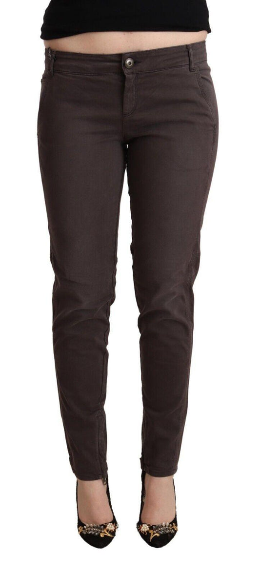 Ermanno Scervino Ladies' Brown Cotton Low Waist Slim Fit Pants - Designed by Ermanno Scervino Available to Buy at a Discounted Price on Moon Behind The Hill Online Designer Discount Store