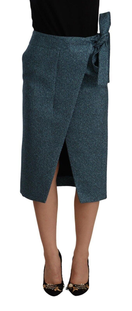 Koonhor Blue High Waist Pencil Straight Wrap Style Skirt - Designed by Koonhor Available to Buy at a Discounted Price on Moon Behind The Hill Online Designer Discount Store