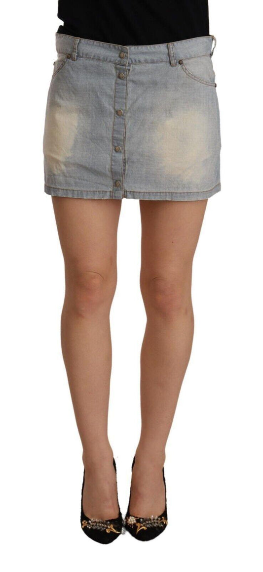 Ermanno Scervino Light Blue Mid Waist Denim Mini Cotton Skirt - Designed by Ermanno Scervino Available to Buy at a Discounted Price on Moon Behind The Hill Online Designer Discount Store