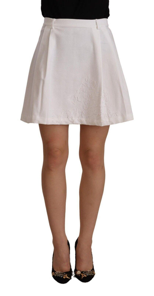 Ermanno Scervino White High Waist A-line Mini Cotton Skirt - Designed by Ermanno Scervino Available to Buy at a Discounted Price on Moon Behind The Hill Online Designer Discount Store
