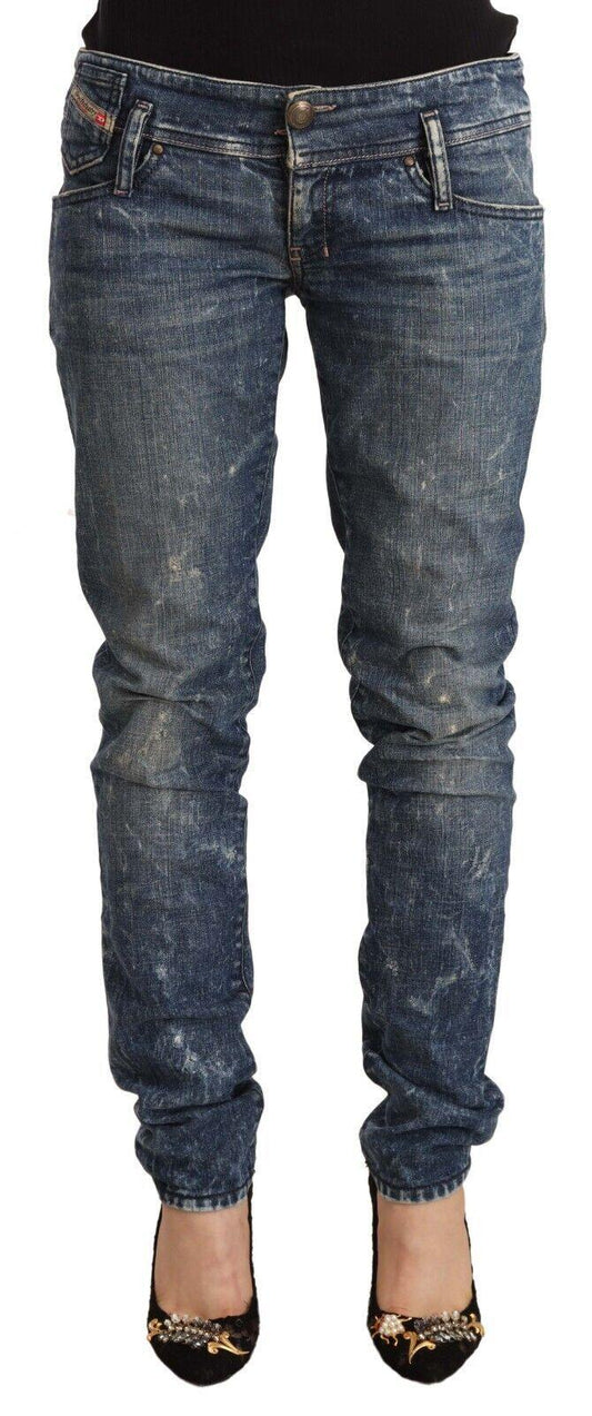 Diesel Blue Distressed Low Waist Cotton Denim Skinny Jeans - Designed by Diesel Available to Buy at a Discounted Price on Moon Behind The Hill Online Designer Discount Store