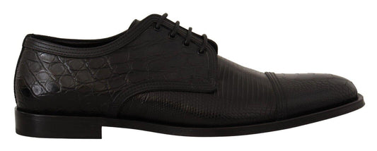 Black Exotic Leather Lace Up Formal Derby Shoes - Designed by Dolce & Gabbana Available to Buy at a Discounted Price on Moon Behind The Hill Online Designer Discount Store
