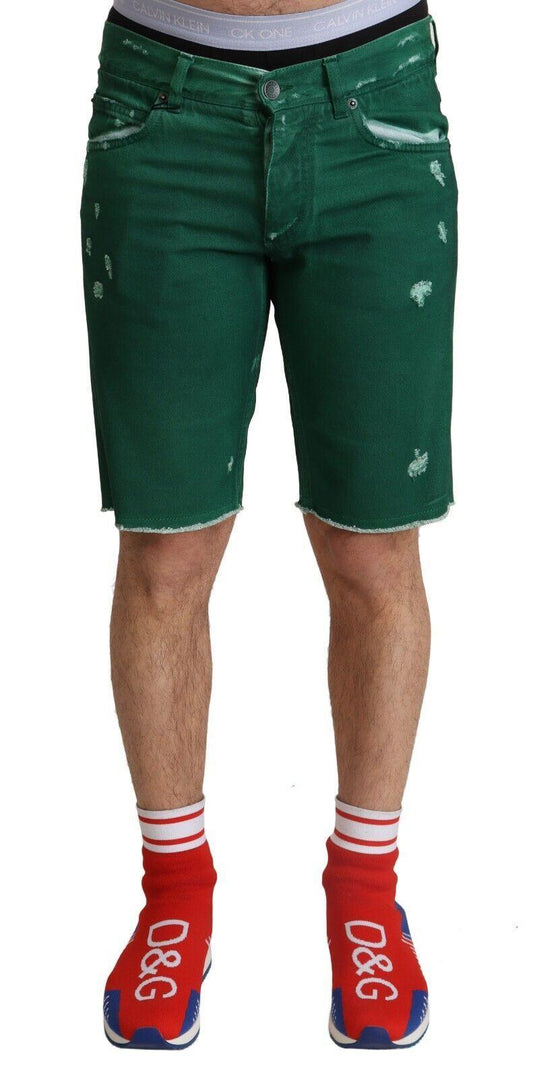 Dolce & Gabbana Green Tattered Cotton Men Denim Bermuda Shorts - Designed by Dolce & Gabbana Available to Buy at a Discounted Price on Moon Behind The Hill Online Designer Discount Store