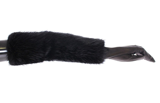 Black Beaver Fur Lambskin Leather Elbow Gloves - Designed by Dolce & Gabbana Available to Buy at a Discounted Price on Moon Behind The Hill Online Designer Discount Store