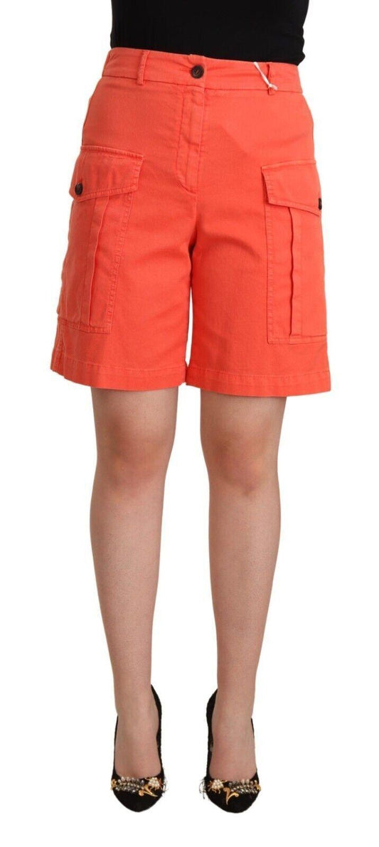 Orange Cotton High Waist Cargo Casual Shorts designed by Peserico available from Moon Behind The Hill 's Clothing > Shorts > Womens range