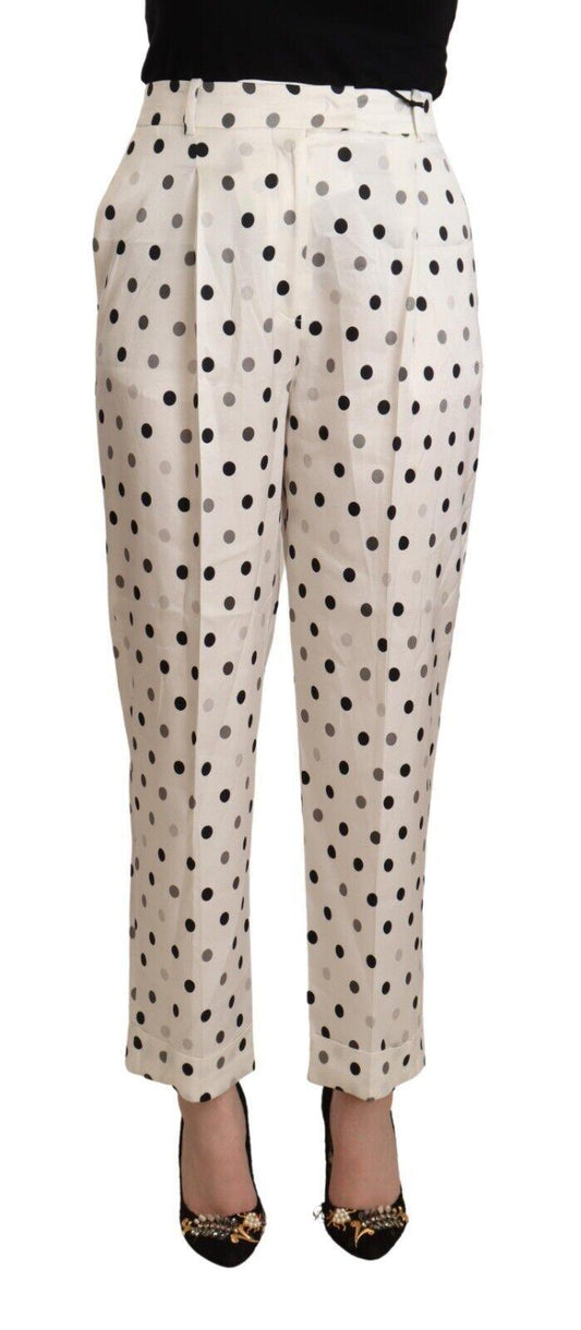 Ermanno Scervino Ladies' White Polka Dotted High Waist Tapered Pants - Designed by Ermanno Scervino Available to Buy at a Discounted Price on Moon Behind The Hill Online Designer Discount Sto