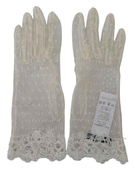 Dolce & Gabbana White Lace Wrist Length Mitten Cotton Gloves - Designed by Dolce & Gabbana Available to Buy at a Discounted Price on Moon Behind The Hill Online Designer Discount Store