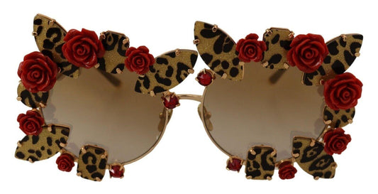 Gold Metal Frame Roses Embellished Sunglasses - Designed by Dolce & Gabbana Available to Buy at a Discounted Price on Moon Behind The Hill Online Designer Discount Store