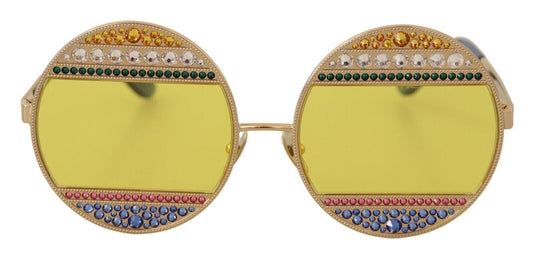 Gold Oval Metal Crystals Shades Sunglasses - Designed by Dolce & Gabbana Available to Buy at a Discounted Price on Moon Behind The Hill Online Designer Discount Store
