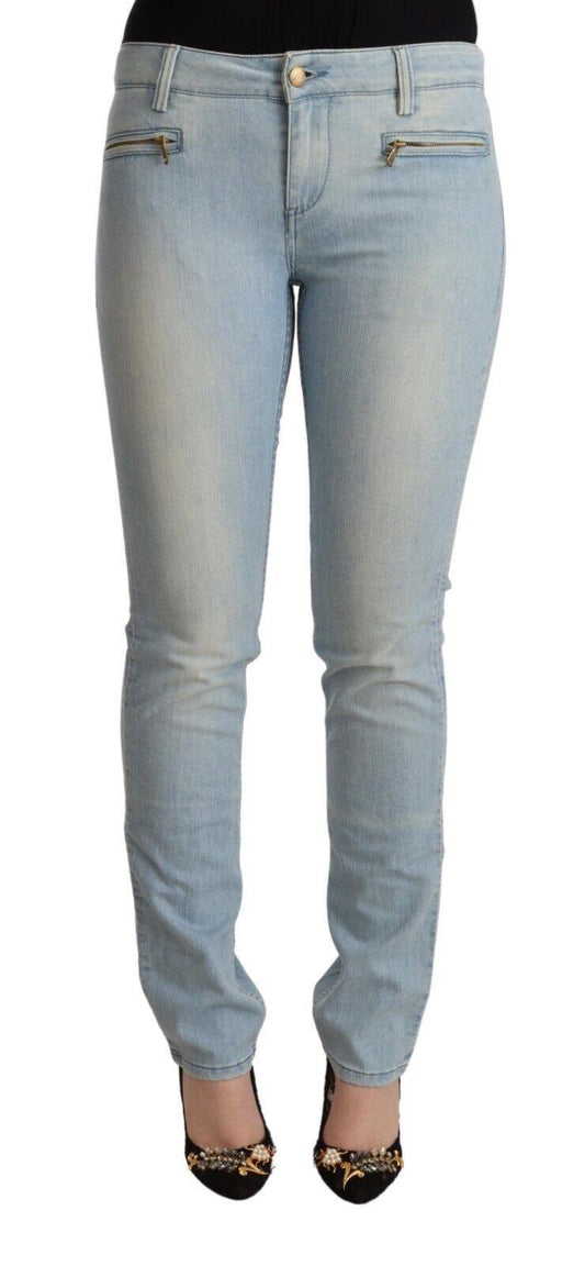 Mila Schon Ladies' Light Blue Cotton Mid Waist Slim Fit Denim Jeans designed by MILA SCHÖN available from Moon Behind The Hill 's Clothing > Pants > Womens range