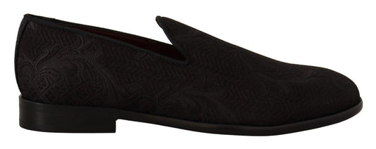 Black Floral Brocade Slippers Loafers Shoes - Designed by Dolce & Gabbana Available to Buy at a Discounted Price on Moon Behind The Hill Online Designer Discount Store