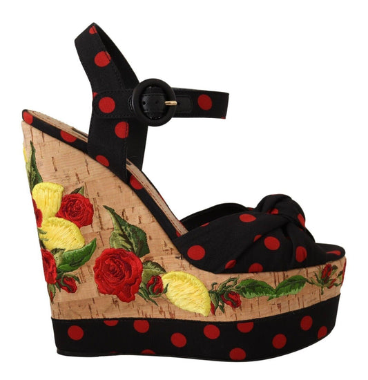 D&G Multicolour Platform Wedges Sandals Charmeuse Shoes - Designed by Dolce & Gabbana Available to Buy at a Discounted Price on Moon Behind The Hill Online Designer Discount Store
