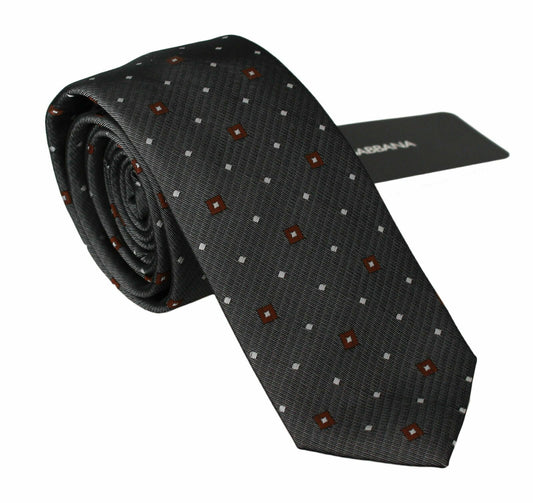 Gray Patterned Classic Mens Slim Necktie - Designed by Dolce & Gabbana Available to Buy at a Discounted Price on Moon Behind The Hill Online Designer Discount Store