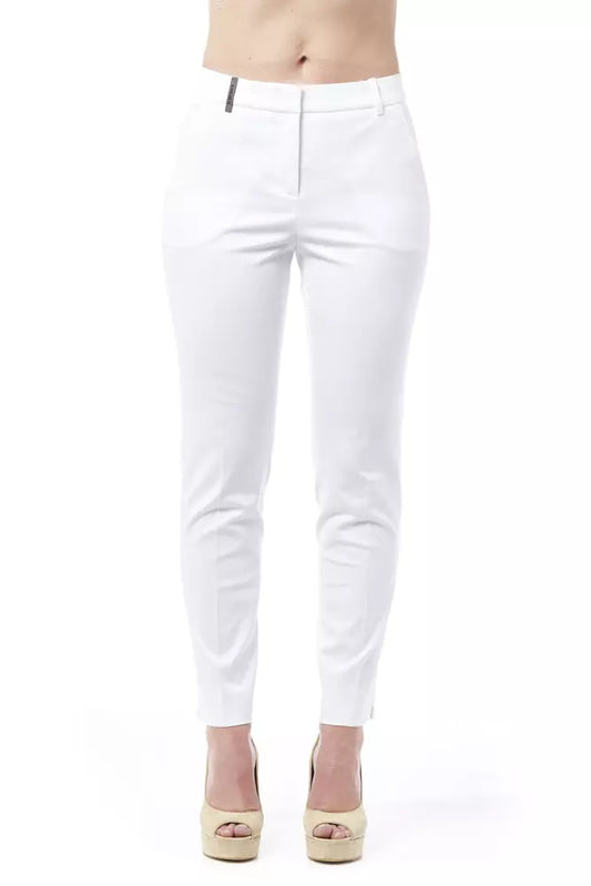 Peserico Women's White Cotton High Waist Trousers