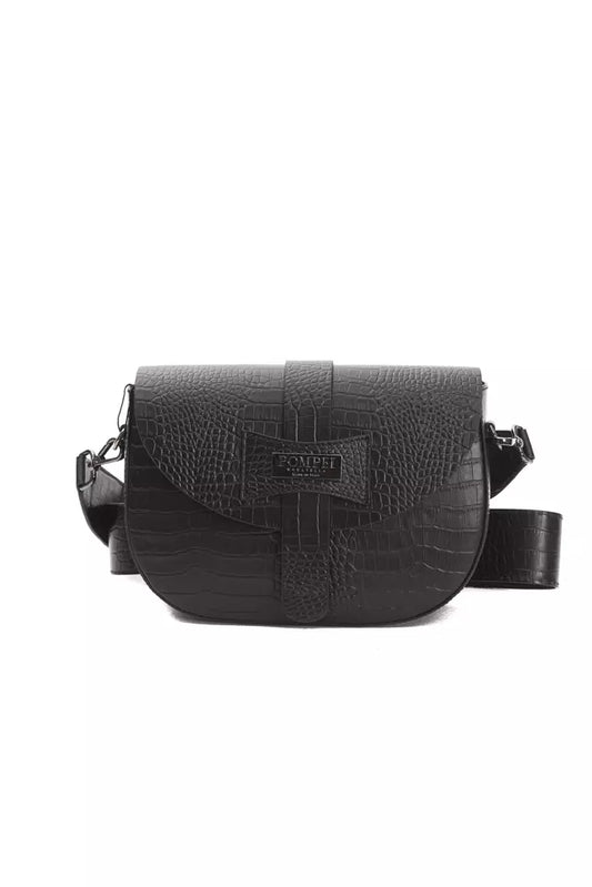 Pompei Donatella Black Crocodile-Print Leather Crossbody Bag designed by Pompei Donatella available from Moon Behind The Hill 's Handbags, Wallets & Cases > Handbags > Womens range