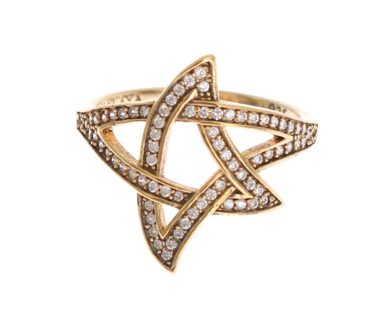 Gold Star Clear CZ Gold 925 Silver Ring - Designed by Nialaya Available to Buy at a Discounted Price on Moon Behind The Hill Online Designer Discount Store