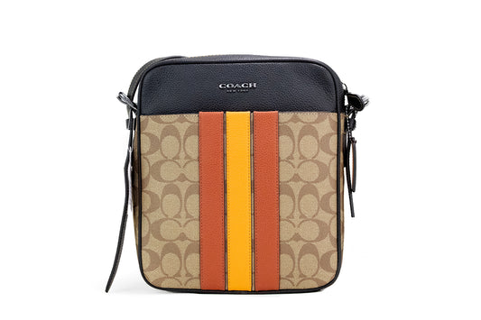 Coach Hudson 21 Varsity Stripe Crossbody Bag (Khaki/Terracotta) - Designed by COACH Available to Buy at a Discounted Price on Moon Behind The Hill Online Designer Discount Store