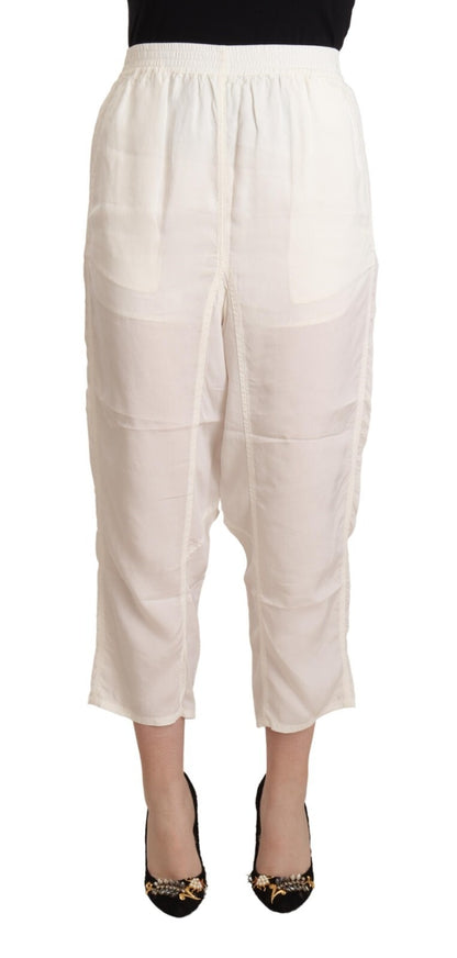 Maison Margiela Women's Cropped High Rise Viscose Trousers - White