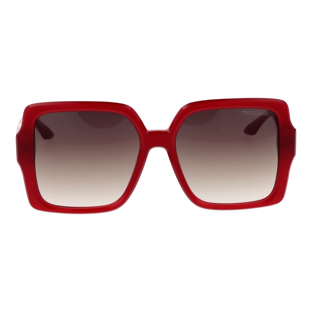 Sunglasses by Trussardi for women in acetate multicolor showcases a ethereal silhouette, featuring red coloured frame full-rim square frame design with gradient category-3-dark-tint lens for a ethereal finish.
