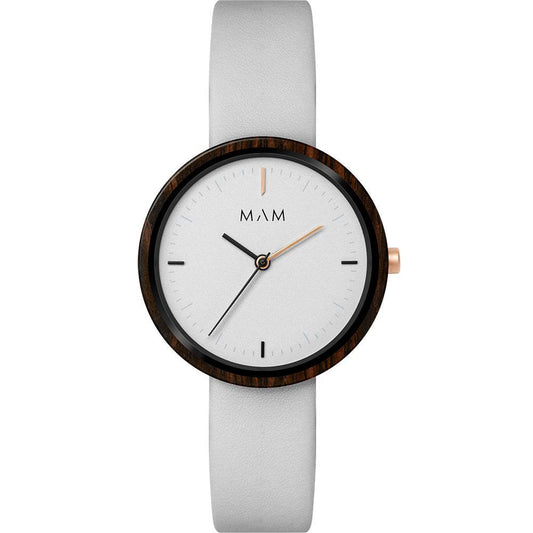 MAM White Leather Dress Watch