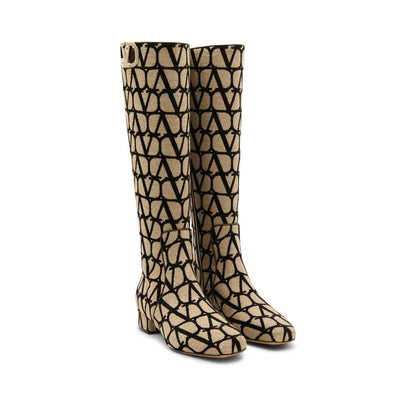 Valentino Garavani Beige Canvas High Heel Boots