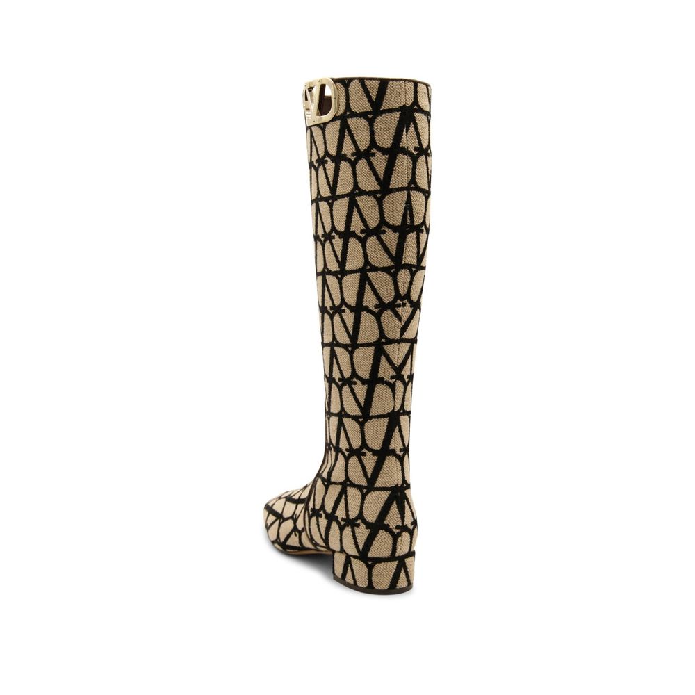 Valentino Garavani Beige Canvas High Heel Boots