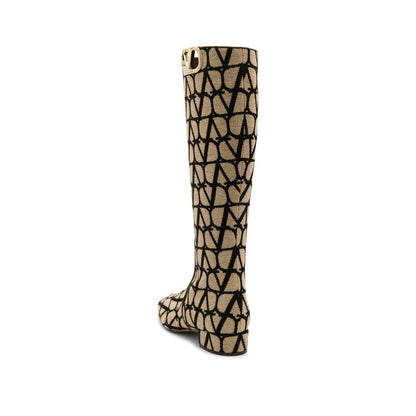 Valentino Garavani Beige Canvas High Heel Boots