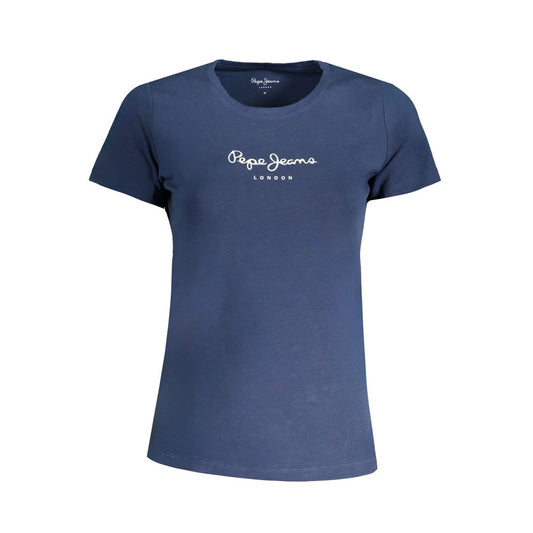 T-Shirt by Pepe Jeans for women in stretch denim cotton blue & print showcases a dramatic silhouette, elegantly detailed with a dramatic and for a truly dramatic finish.