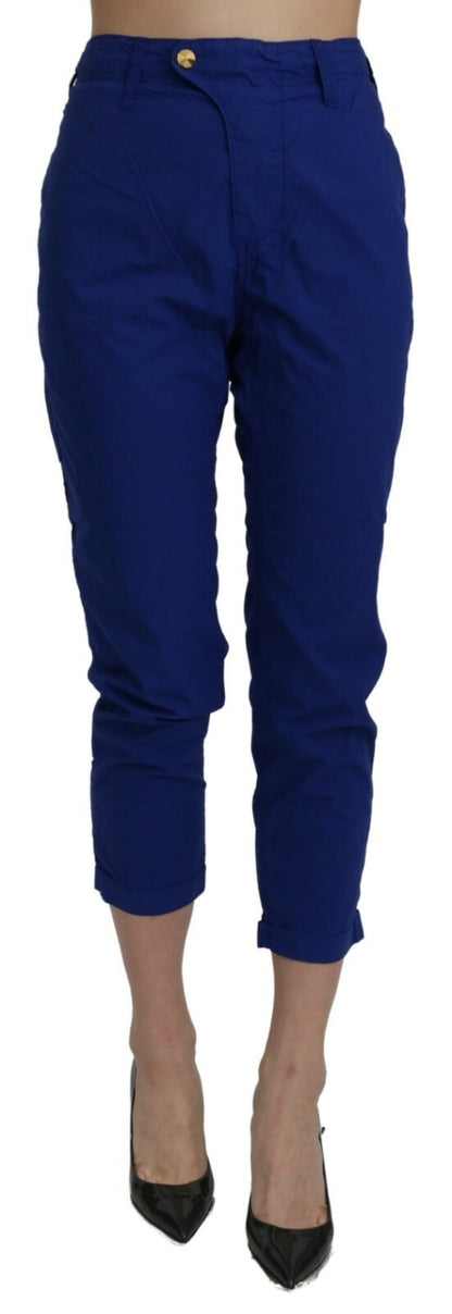 CYCLE Women's Skinny Cropped High Rise Cotton Trousers - Blue