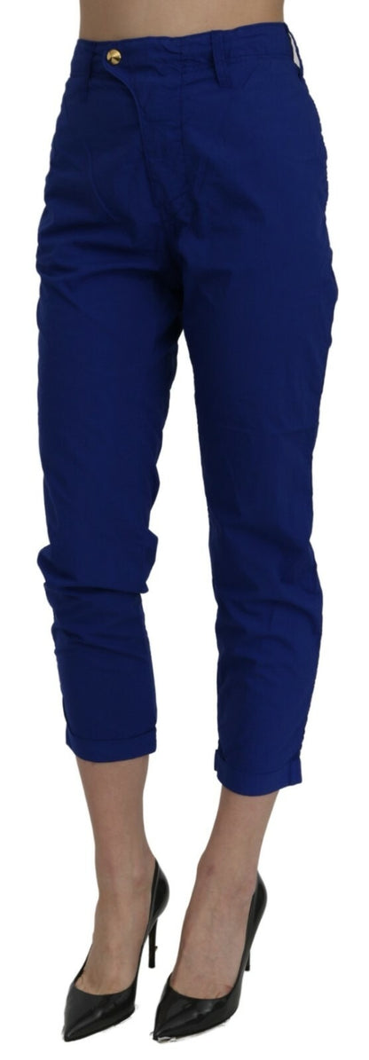 CYCLE Women's Skinny Cropped High Rise Cotton Trousers - Blue