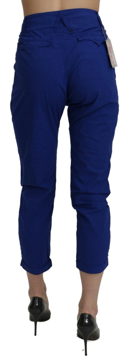 CYCLE Women's Skinny Cropped High Rise Cotton Trousers - Blue