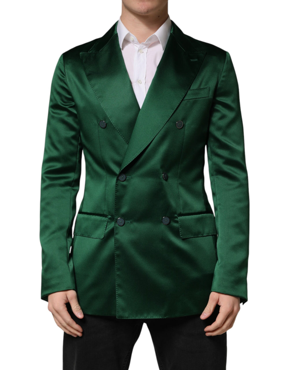 Dolce & Gabbana Women's Double Breasted Viscose Polyester & Satin Blazer - Green