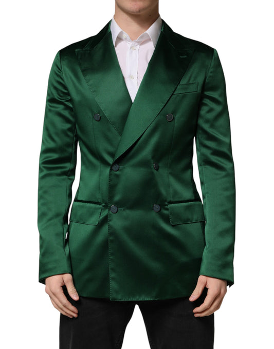 Dolce & Gabbana Women's Double Breasted Viscose Polyester & Satin Blazer - Green