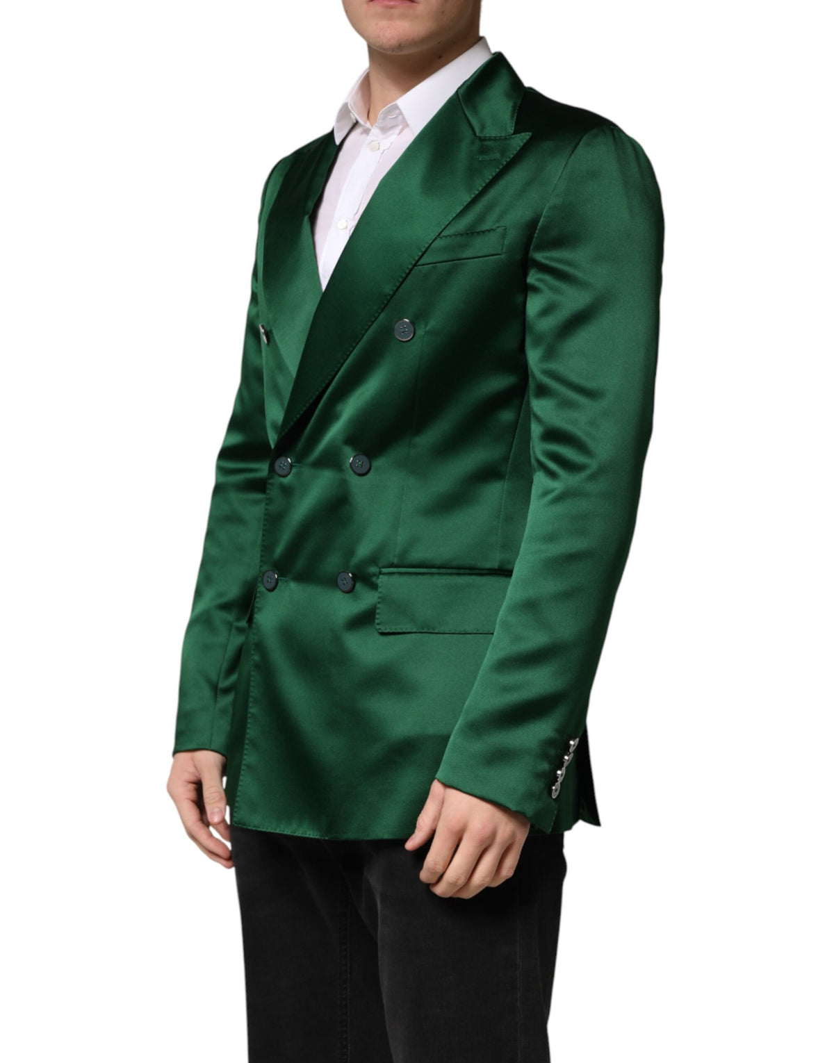 Dolce & Gabbana Women's Double Breasted Viscose Polyester & Satin Blazer - Green