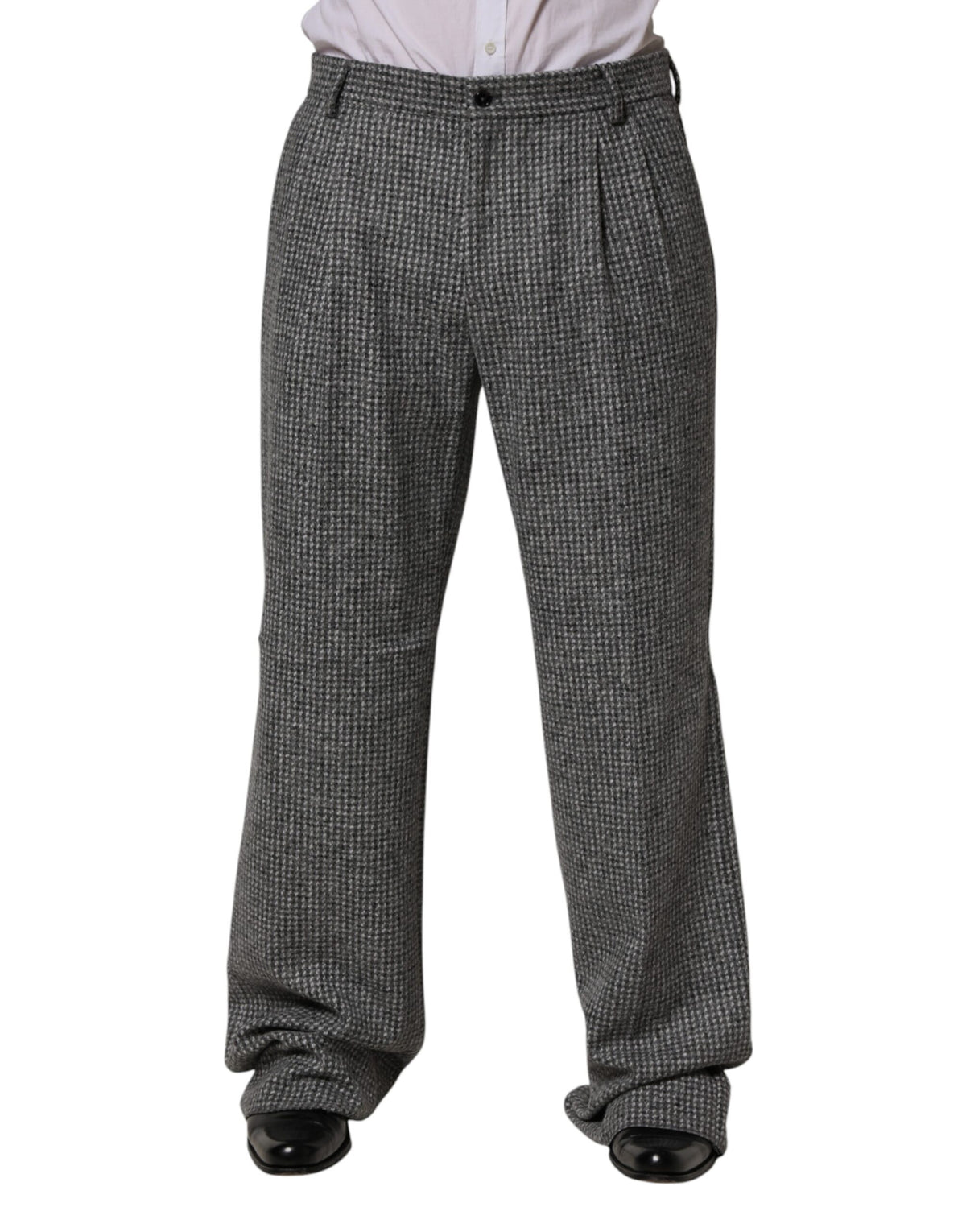 Dolce & Gabbana Men's Straight Regular Fit Nylon Viscose & Alpaca Wool Trousers - Gray Houndstooth