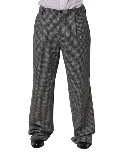 Dolce & Gabbana Men's Straight Regular Fit Nylon Viscose & Alpaca Wool Trousers - Gray Houndstooth