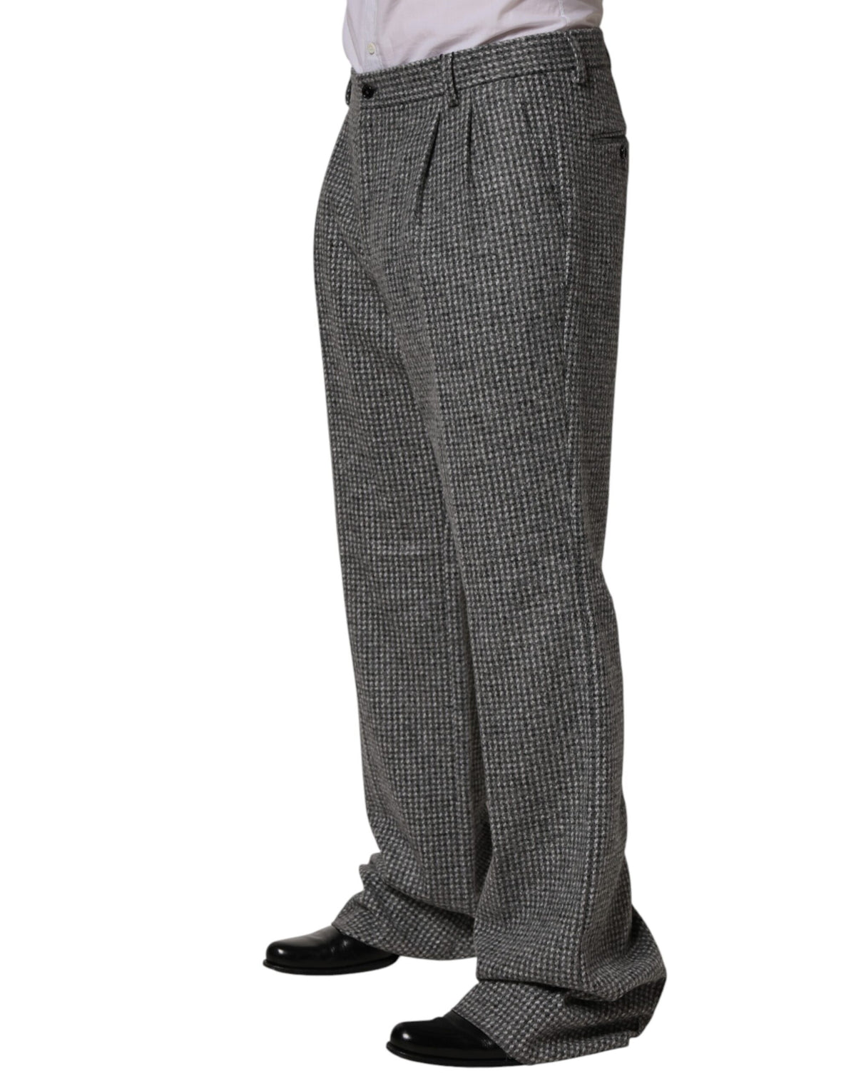 Dolce & Gabbana Men's Straight Regular Fit Nylon Viscose & Alpaca Wool Trousers - Gray Houndstooth