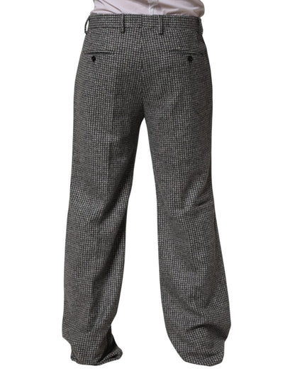 Dolce & Gabbana Men's Straight Regular Fit Nylon Viscose & Alpaca Wool Trousers - Gray Houndstooth